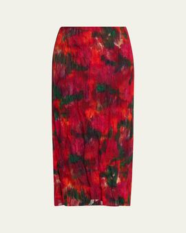 Lafayette 148 New York Abstract-Print Crinkled Cotton Midi Skirt