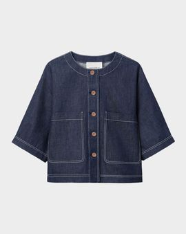 Lafayette 148 New York Elbow-Sleeve Cotton Chambray Jacket