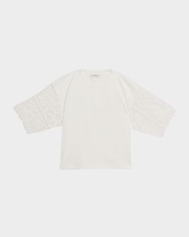 Lafayette 148 New York Embroidered-Sleeve Boxy Cotton Top