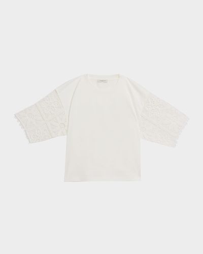 Lafayette 148 New York Embroidered-Sleeve Boxy Cotton Top