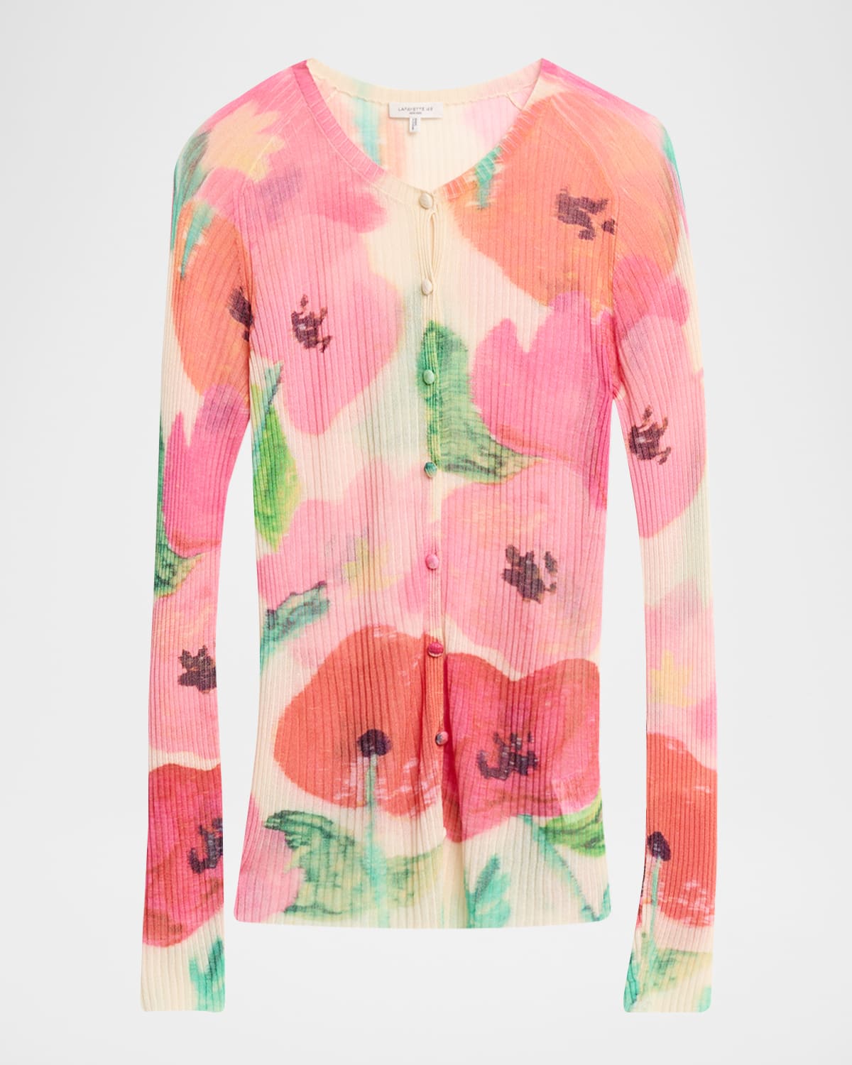 Lafayette 148 New York Floral-Print Rib Knit Cardigan