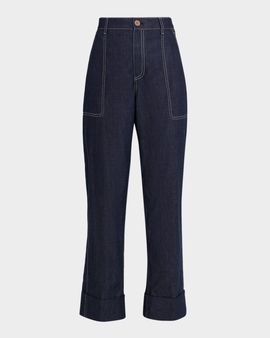 Lafayette 148 New York Highline Cropped Cotton Chambray Pants