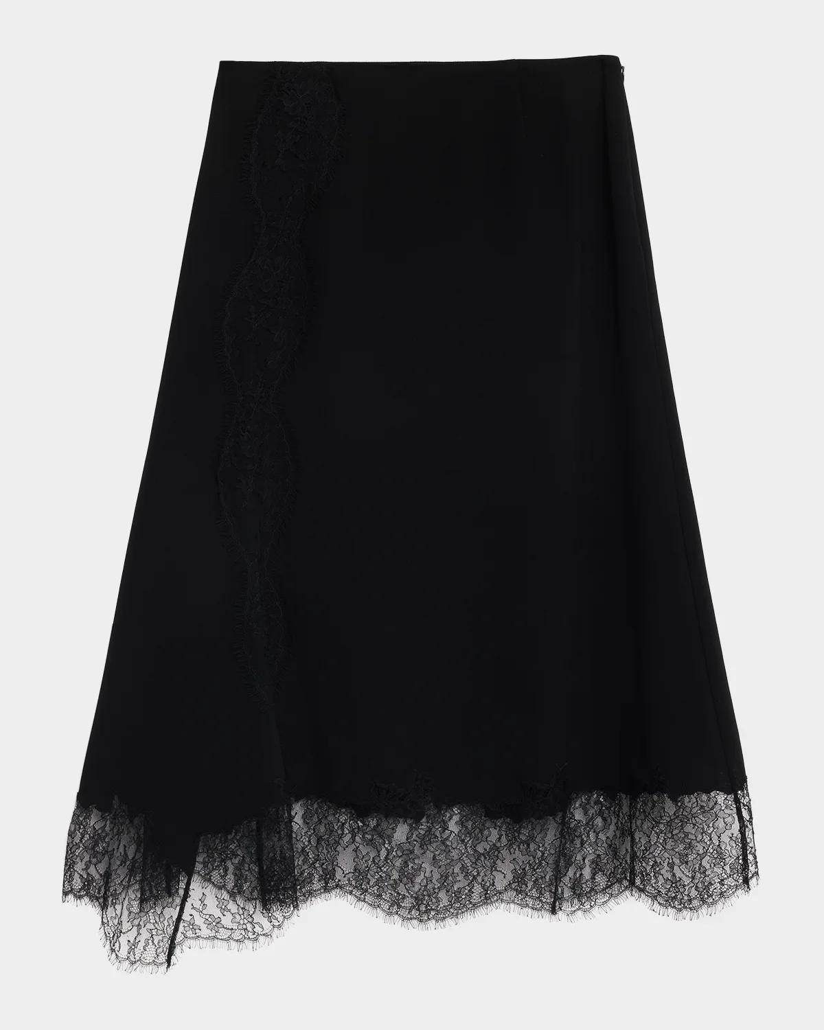 Lafayette 148 New York Lace-Trim Finesse Crepe Midi Skirt