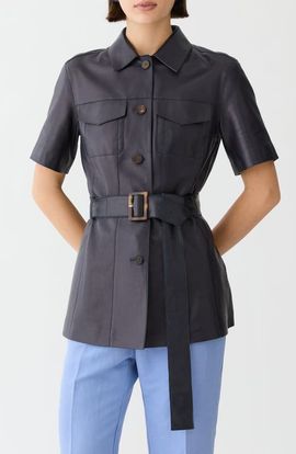 Lafayette 148 New York Lafayette 148 New York Belted Short Sleeve Lambskin Leather Jacket