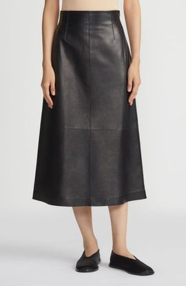 Lafayette 148 New York Lafayette 148 New York High Waist Napa Lambskin Leather A-Line Midi Skirt