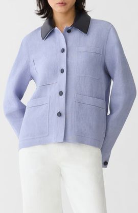 Lafayette 148 New York Lafayette 148 New York Linen Blend Canvas Jacket with Detachable Leather Collar