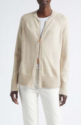 Lafayette 148 New York Lafayette 148 New York Raglan Sleeve Merino Wool & Cashmere Full Zip Cardigan