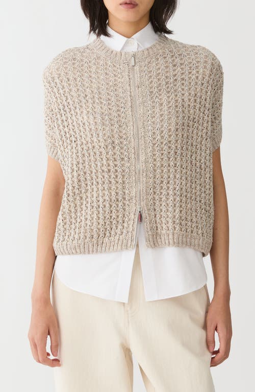 Lafayette 148 New York Lafayette 148 New York Short Sleeve Metallic Linen Blend Pointelle Cardigan