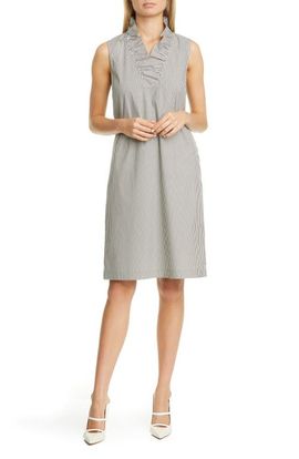 Lafayette 148 New York Lafayette 148 New York Viola Stripe Ruffle Neck Shift Dress