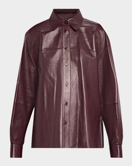 Lafayette 148 New York Oversized Cropped Nappa Leather Shirt