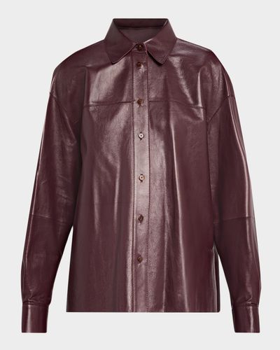 Lafayette 148 New York Oversized Cropped Nappa Leather Shirt