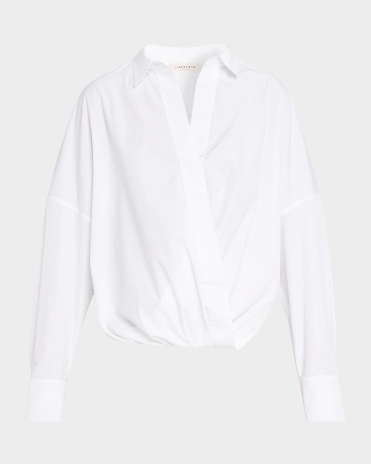 Lafayette 148 New York Oversized Draped Twist-Front Poplin Shirt