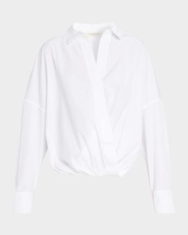 Lafayette 148 New York Oversized Draped Twist-Front Poplin Shirt