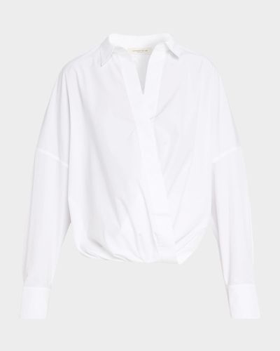 Lafayette 148 New York Oversized Draped Twist-Front Poplin Shirt