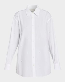 Lafayette 148 New York Oversized Embroidered Polka Dot Poplin Shirt