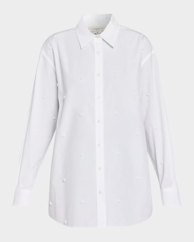 Lafayette 148 New York Oversized Embroidered Polka Dot Poplin Shirt