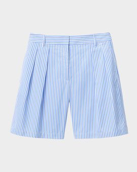 Lafayette 148 New York Park Pleated Striped Cotton Shorts