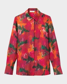 Lafayette 148 New York Scottie Blossom-Print Silk Twill Blouse