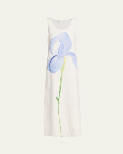 Lafayette 148 New York Sleeveless Flower Silk-Linen Maxi Dress