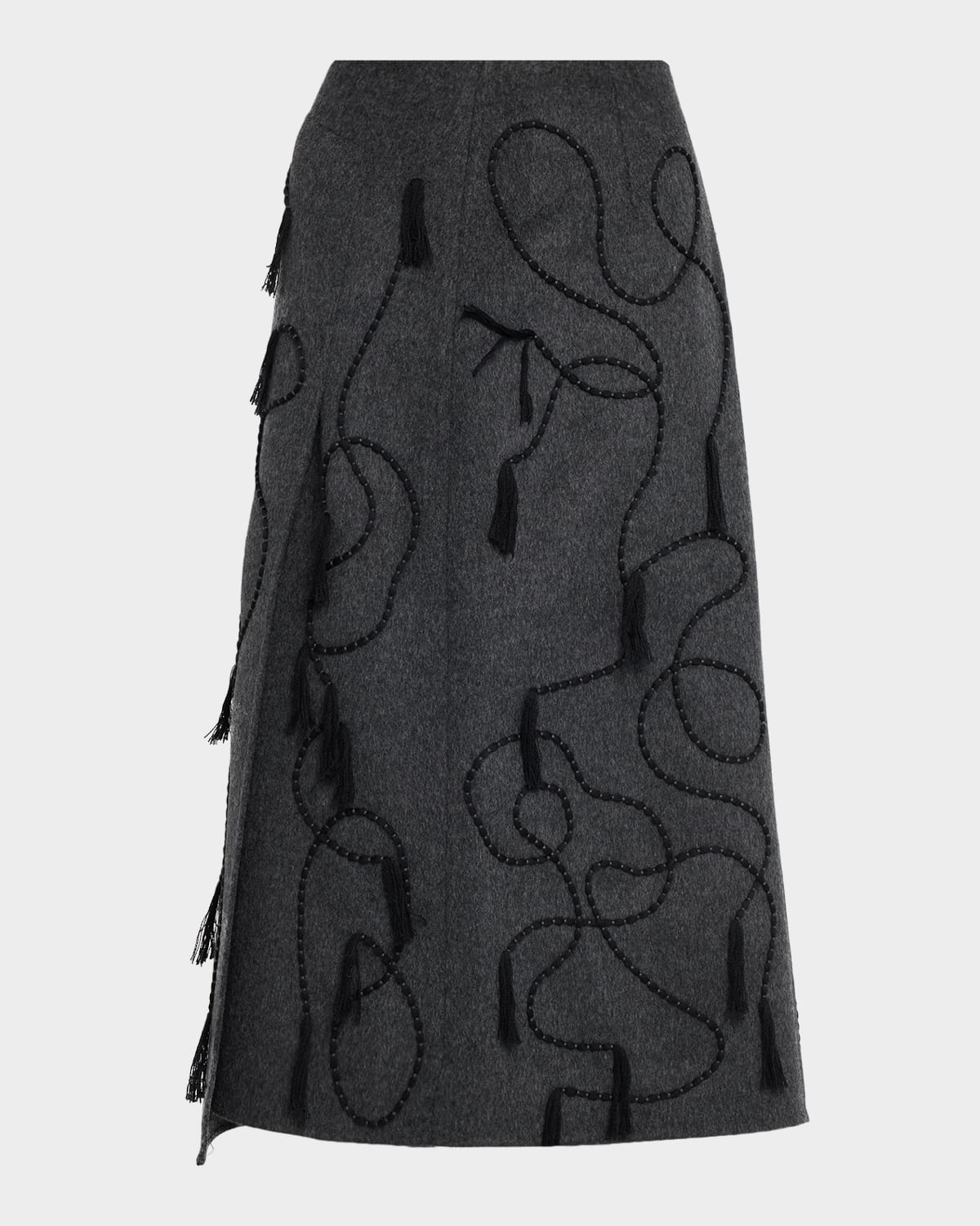 Lafayette 148 New York Tassel Embroidered Wool-Cashmere Midi Skirt