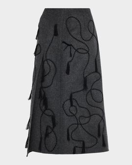 Lafayette 148 New York Tassel Embroidered Wool-Cashmere Midi Skirt