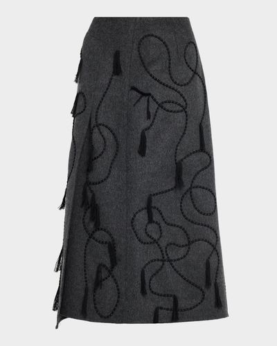 Lafayette 148 New York Tassel Embroidered Wool-Cashmere Midi Skirt