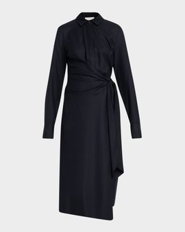 Lafayette 148 New York Wool Wrap Midi Shirtdress