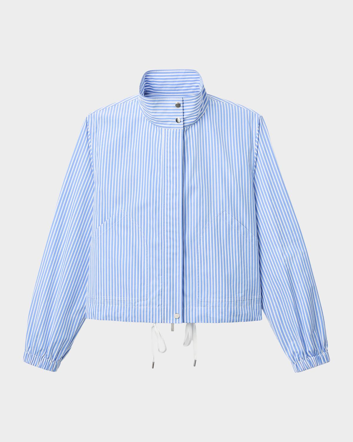 Lafayette 148 New York Zip-Front Striped Cotton Bomber Jacket
