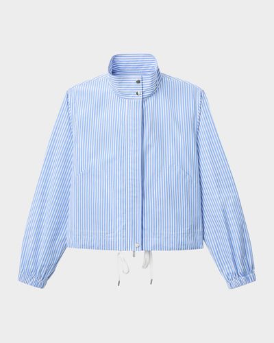 Lafayette 148 New York Zip-Front Striped Cotton Bomber Jacket