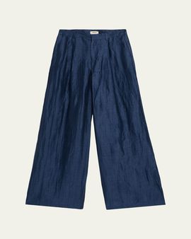L'Agence Allanah Crinkled Linen Wide-Leg Pants