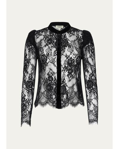 L'AGENCE Dorothea Velvet Lace Blouse