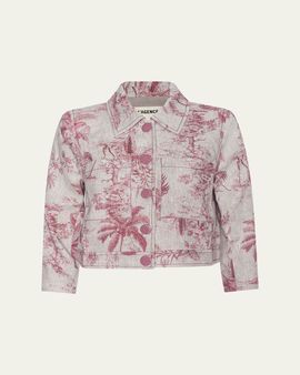 L'Agence Eda Cropped Etoile-Print Linen Jacket