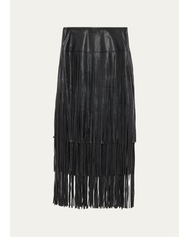 L'AGENCE Karoline Faux-Leather Fringe Maxi Skirt
