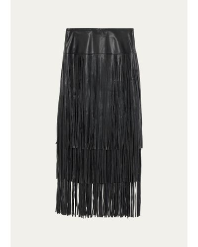 L'AGENCE Karoline Faux-Leather Fringe Maxi Skirt