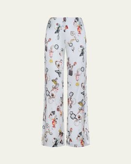 L'Agence Kimia Printed Satin Wide-Leg Pants