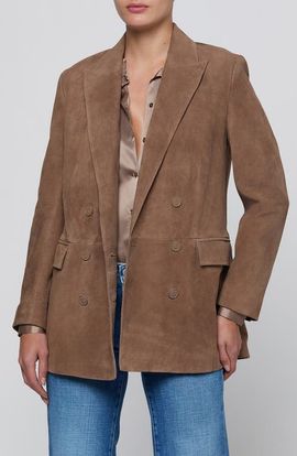 L'AGENCE L'AGENCE Aimee Relaxed Fit Double Breasted Suede Blazer