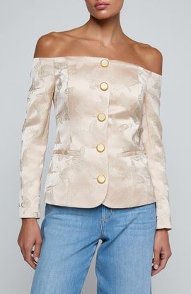 L'AGENCE L'AGENCE Alice Embroidered Off the Shoulder Blazer