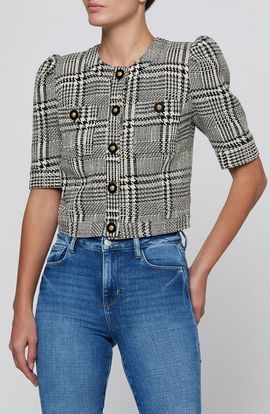 L'AGENCE L'AGENCE Allegra Glen Plaid Short Sleeve Cropped Jacket