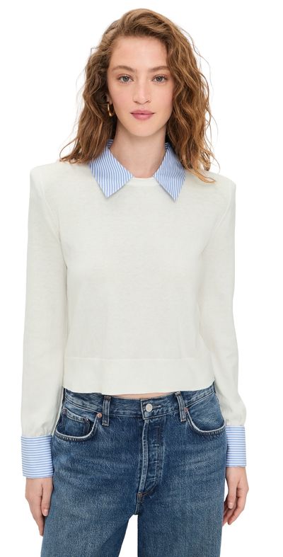 L'AGENCE L'AGENCE April Poplin Collar Pullover White/Blue Stripe