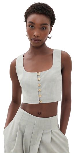 L'AGENCE L'AGENCE Arwen Cropped Vest Ivory/Tan/Blue Plaid