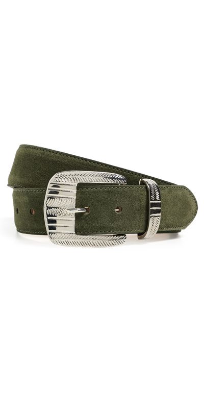 L'AGENCE L'AGENCE Aya Western Engraved Belt Olive Suede