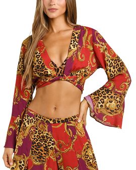 L'agence L'Agence Baroque Leopard Scroll Ambala Crop Top Swim Cover-Up
