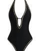 L'AGENCE L'AGENCE Brea Studded Plunge Halter One-Piece Swimsuit - 3