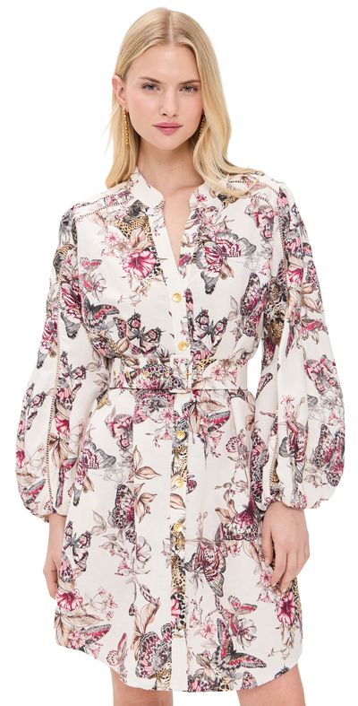 L'AGENCE L'AGENCE Butterfly Jungle Shirt Dress White Multi Butterfly