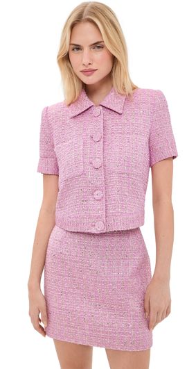 L'AGENCE L'AGENCE Chita Cropped Short Sleeve Jacket Peony/Silver Metallic Tweed