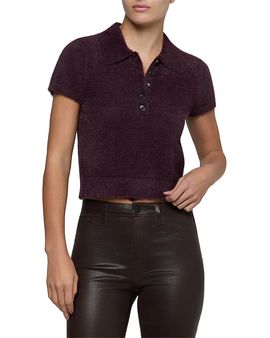 L'agence L'Agence Cirrus Short Sleeve Fuzzy Polo Top