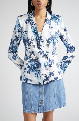 L'AGENCE L'AGENCE Colin Floral Double Breasted Silk Blazer
