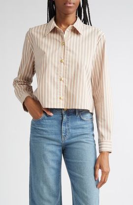 L'AGENCE L'AGENCE Cosette Stripe High-Low Crop Snap-Up Shirt