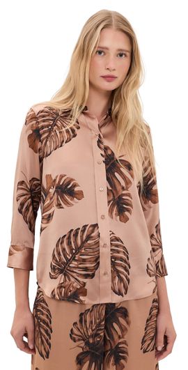 L'AGENCE L'AGENCE Dani 3/4 Sleeve Blouse Hazelnut Multi Large Palm