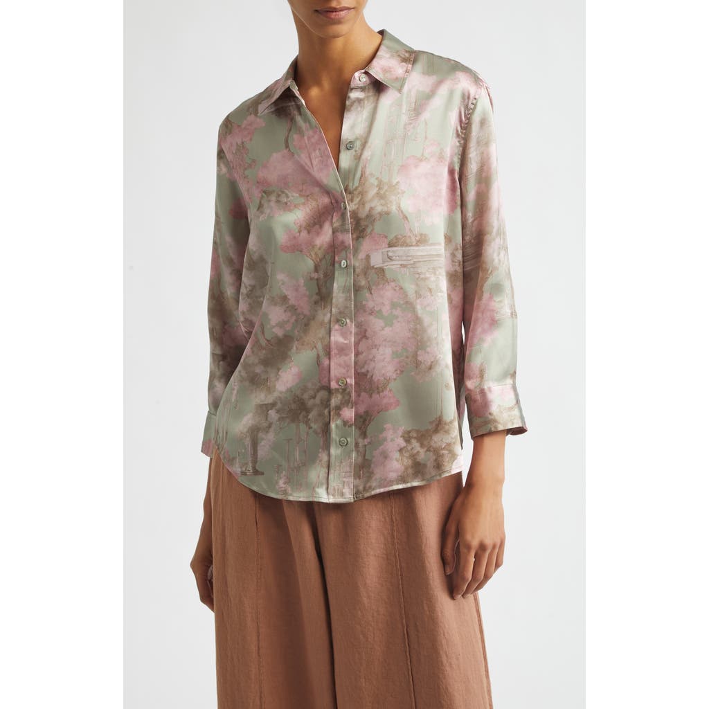 L'AGENCE L'AGENCE Dani Floral Three-Quarter Sleeve Silk Button-Up Shirt